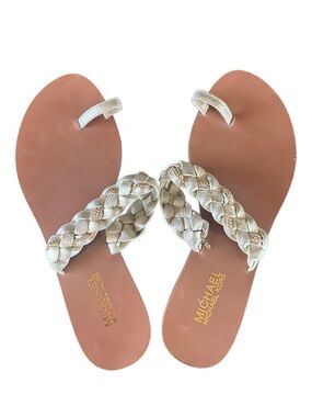 Michael Kors Metallic Gold Braided Toe-Loop Sandals Size 8.5